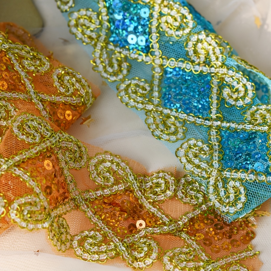 1.83 Meter Sequin Lace Mesh Embellishment for Clothing and Crafts